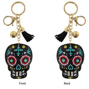 Sugar Blue Skull Double Sided Rhinestones Keychain Charm for Purse and Backpack
